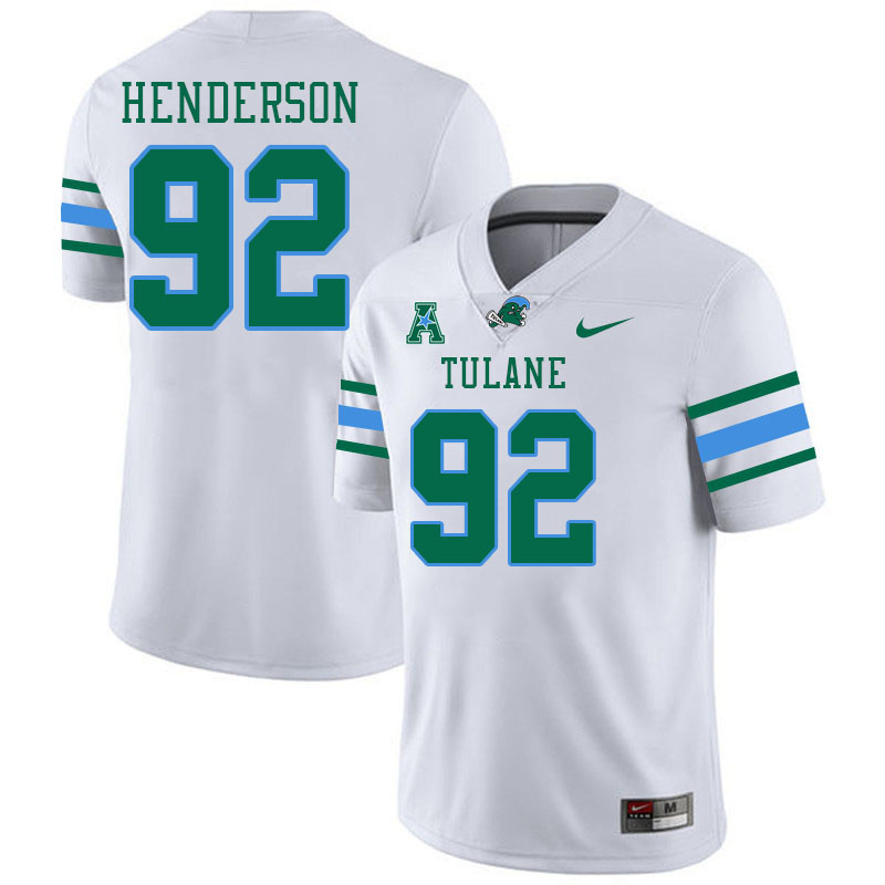 Tulane Green Wave #92 Gerrod Henderson College Football Jerseys Stitched Sale-White